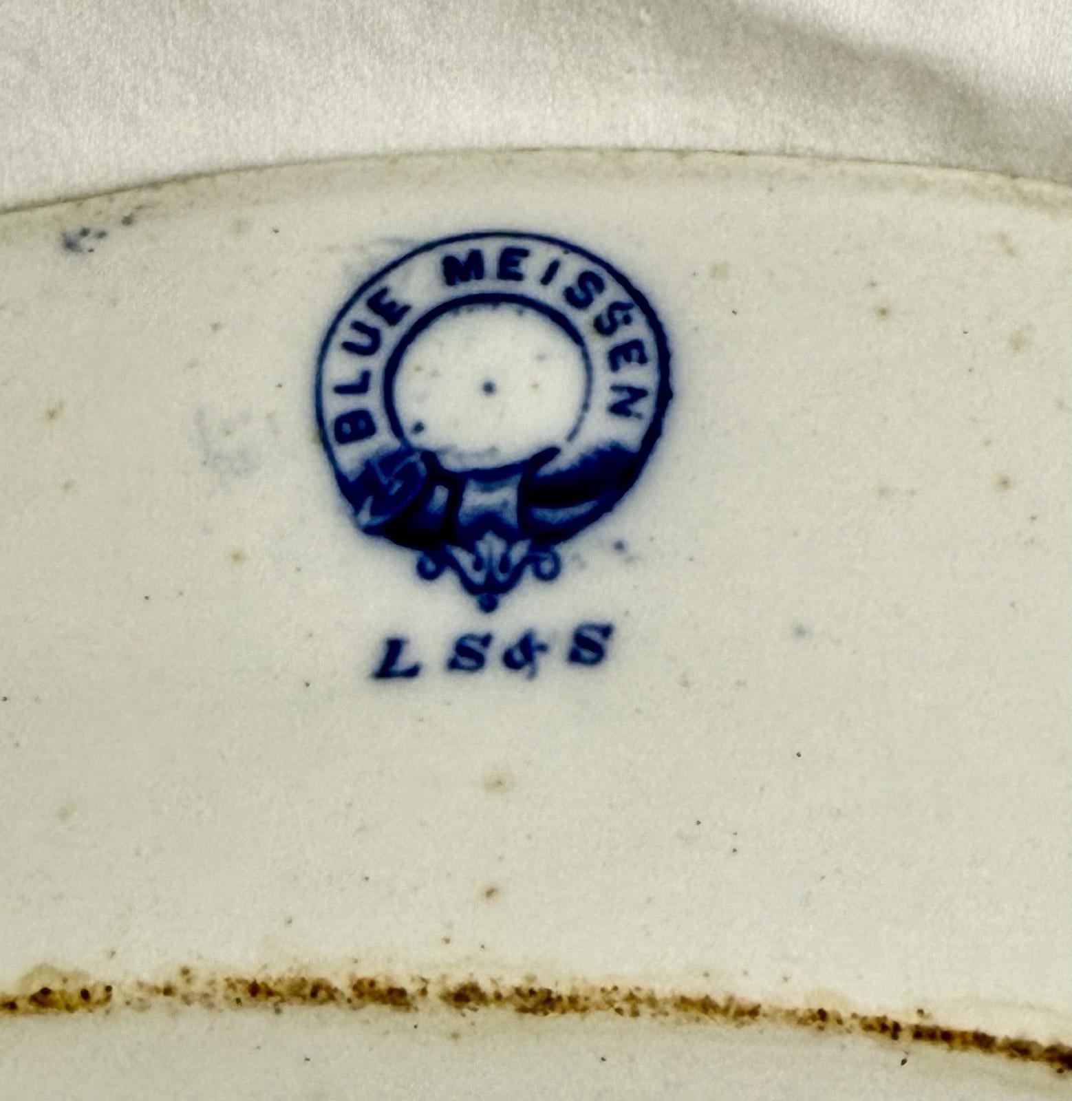 Antique LS&S Meissen Blue Onion Oval Platter 11.5 inch Lazarus Straus and Sons RARE!