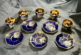 Set of 5 Royal Linoj Seckin Limoges Cobalt Blue 24K Gold Demitasse Cups Saucers