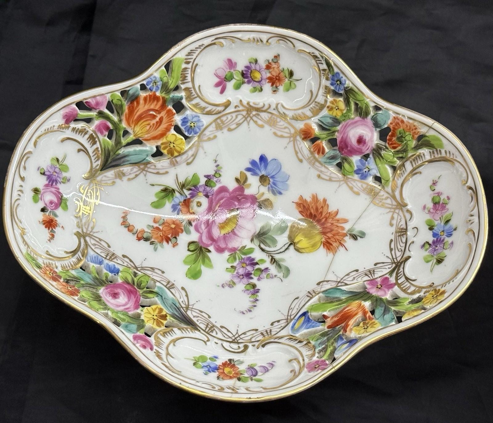 Antique Set 2 Carl Thieme Dresden Porcelain Reticulated Compotes Repaired RARE!