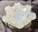 Vintage Murano Aventurine Italian Glass Bowl Fratelli Toso Opalescent White Blue