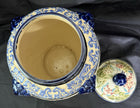 Vintage Majolica Pottery Lotus Flower Temple Ginger Jar 4 Lion Heads w/Lid Large