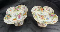Antique Set 2 Carl Thieme Dresden Porcelain Reticulated Compotes Repaired RARE!