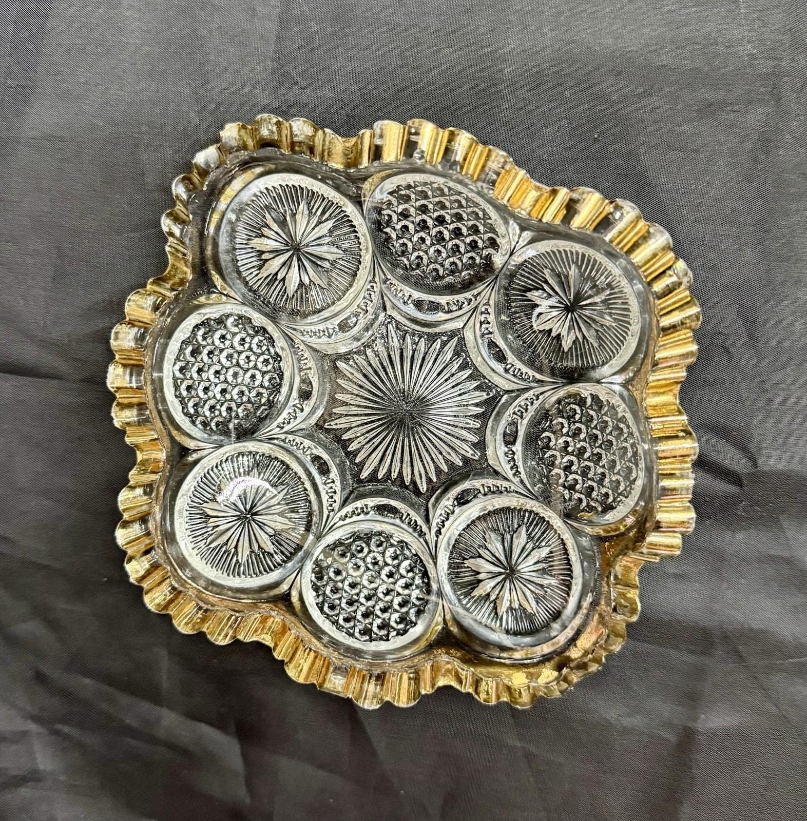 Antique (EAPG) Trinket Bowl US Glass Co # 15093 The States Gilded Sawtooth Edge