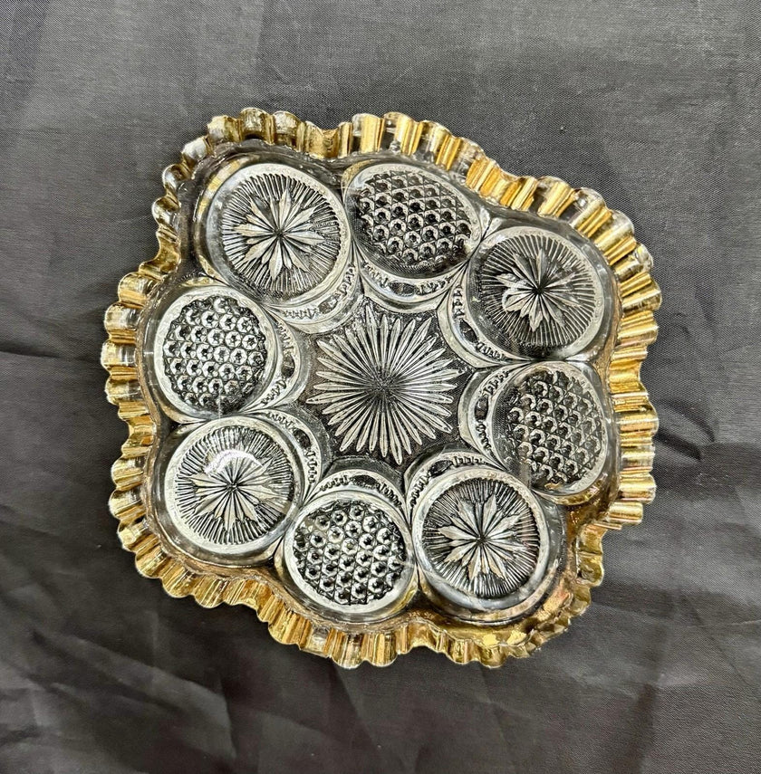 Antique (EAPG) Trinket Bowl US Glass Co # 15093 The States Gilded Sawtooth Edge