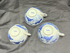 Antique Set 3 Chinese Export Blue & White Canton Pattern Porcelain Tea Cups Rare