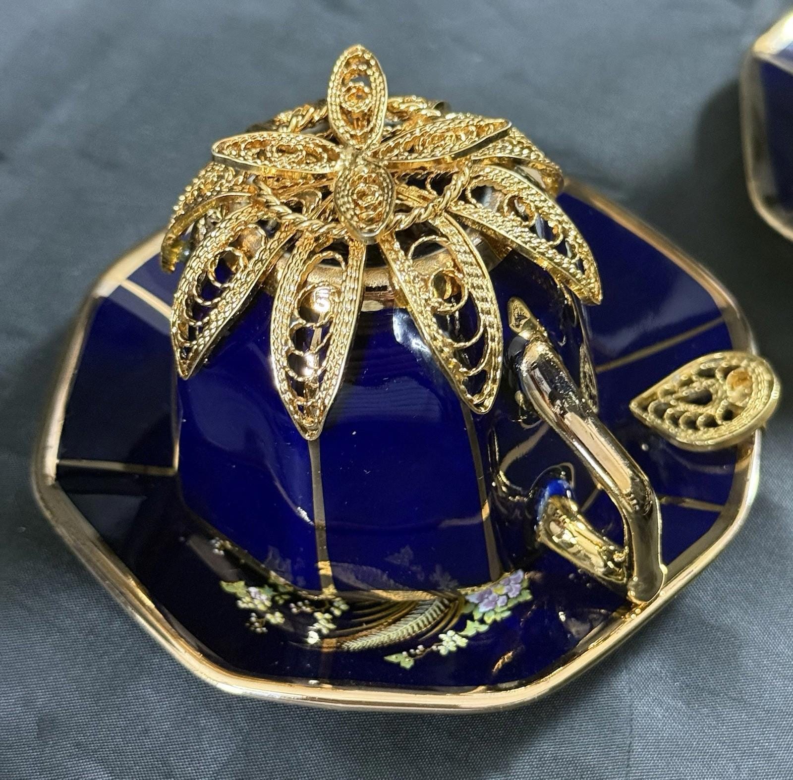 Set of 5 Royal Linoj Seckin Limoges Cobalt Blue 24K Gold Demitasse Cups Saucers