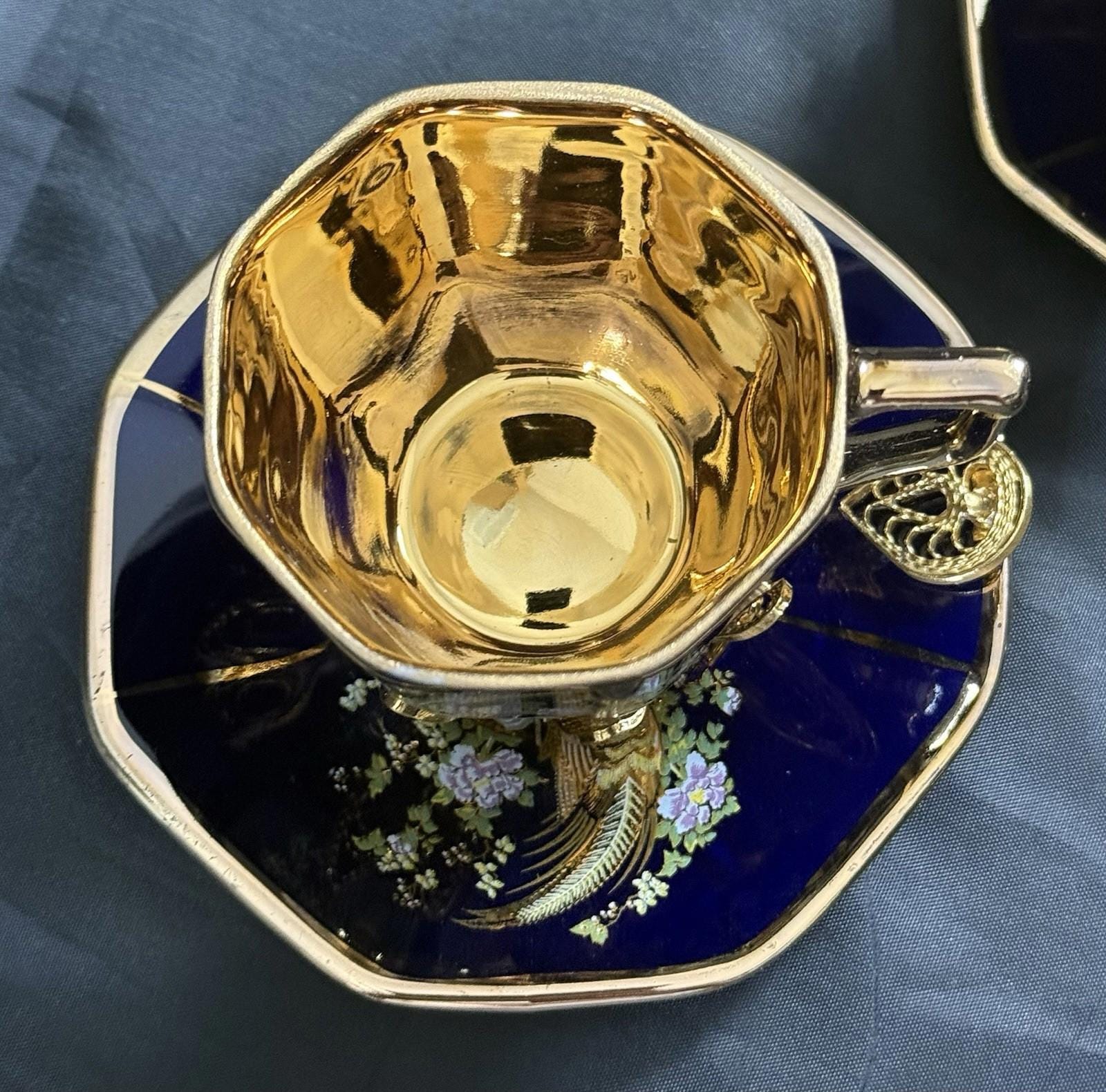 Set of 5 Royal Linoj Seckin Limoges Cobalt Blue 24K Gold Demitasse Cups Saucers