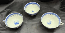 Antique Set 3 Chinese Export Blue & White Canton Pattern Porcelain Tea Cups Rare
