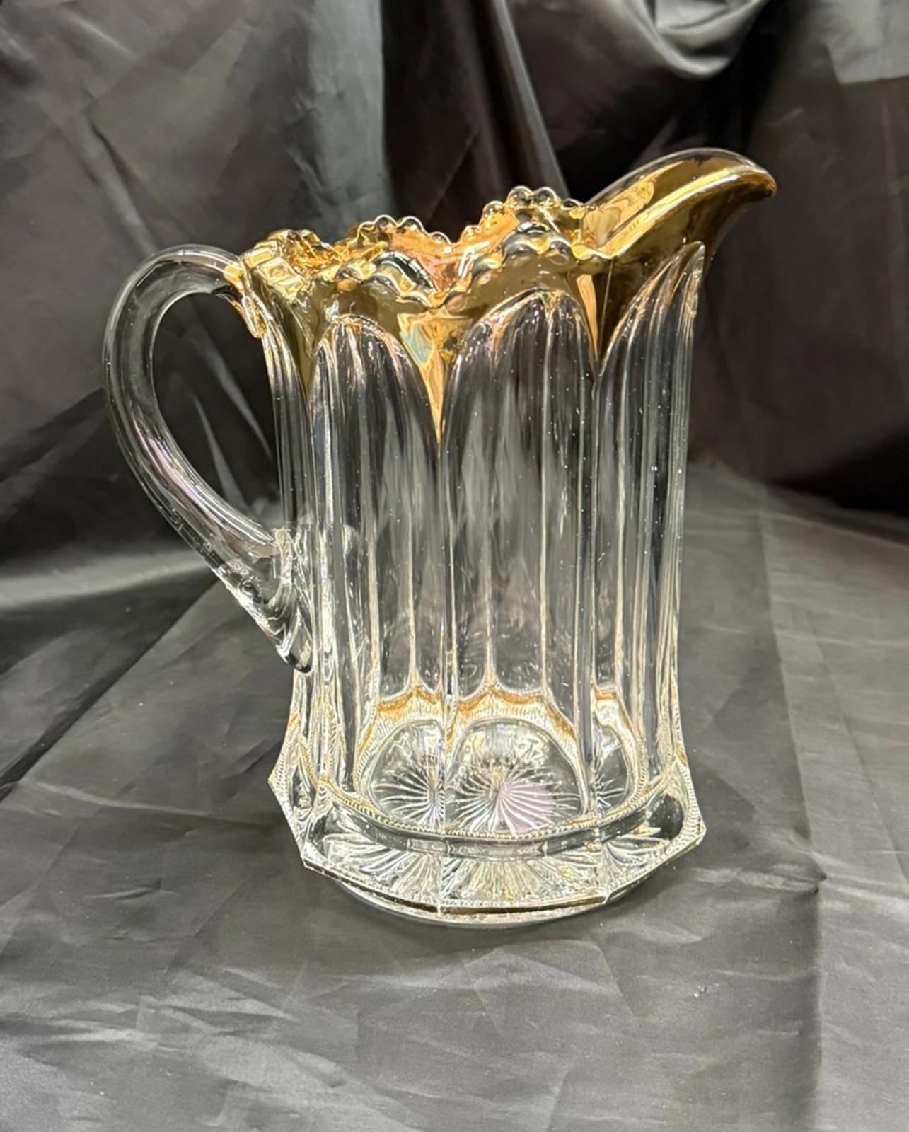 Antique Heisey Colonial Peerless 300 Water Pitcher Gold Flash Sawtooth Edge RARE