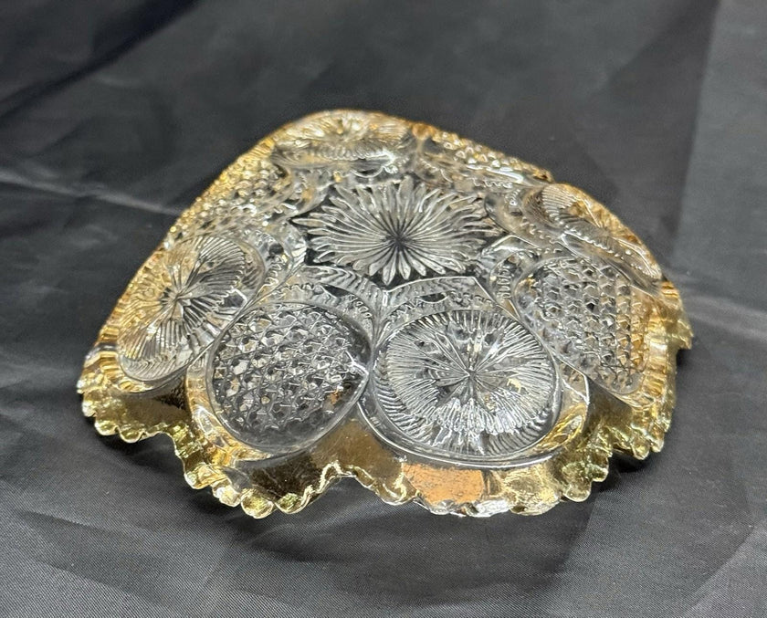 Antique (EAPG) Trinket Bowl US Glass Co # 15093 The States Gilded Sawtooth Edge