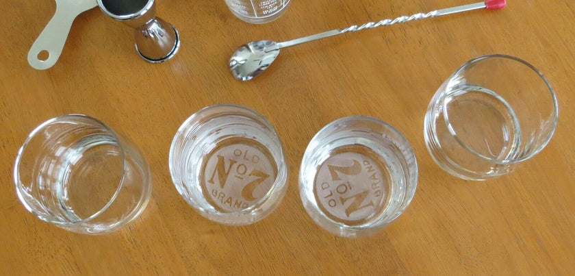 Vintage Bar Set Mr Bartender Shaker Set Jack Daniels Rock Glasses Set of 4