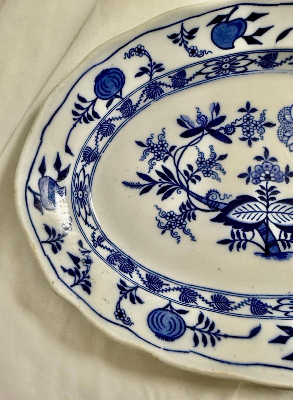 Antique LS&S Meissen Blue Onion Oval Platter 11.5 inch Lazarus Straus and Sons RARE!