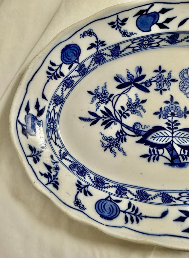 Antique LS&S Meissen Blue Onion Oval Platter 11.5 inch Lazarus Straus and Sons RARE!
