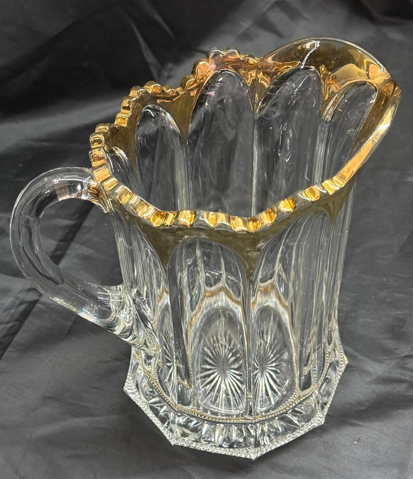 Antique Heisey Colonial Peerless 300 Water Pitcher Gold Flash Sawtooth Edge RARE