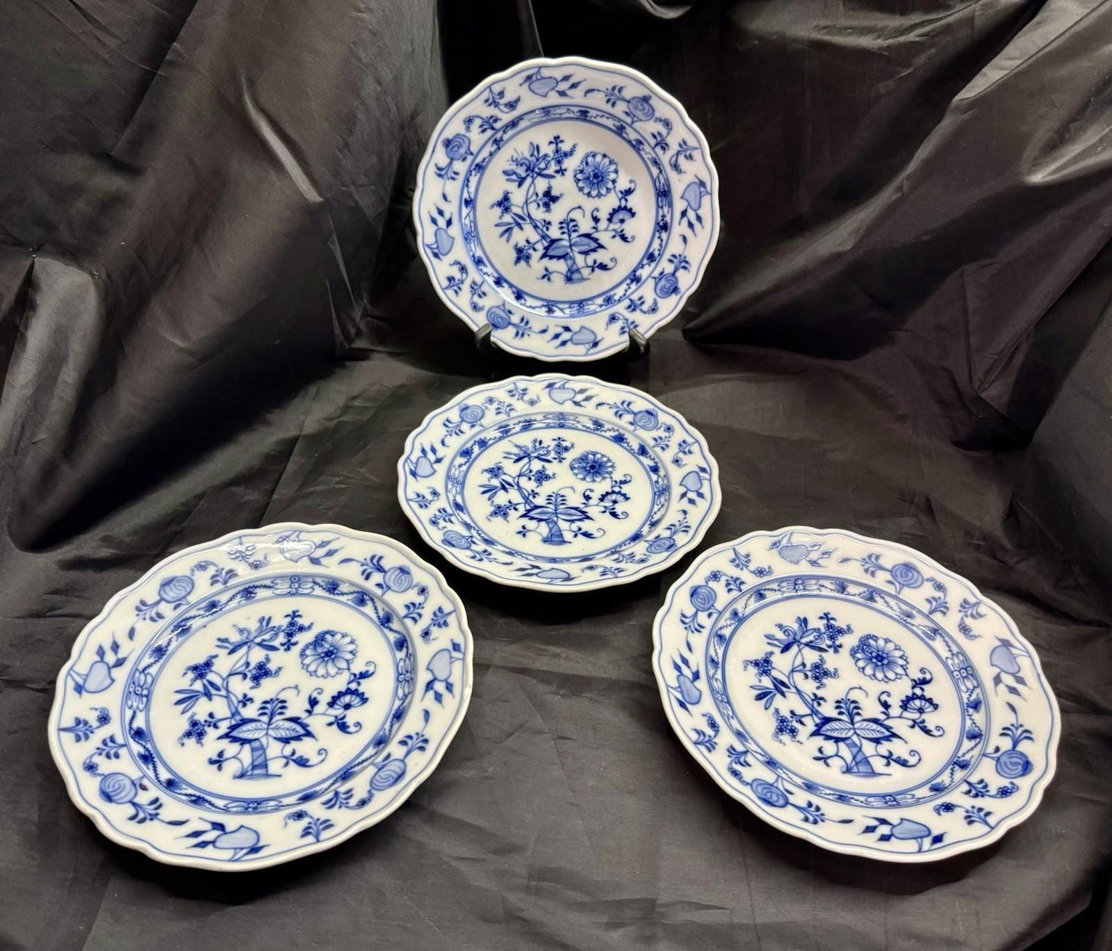 Antique Set Of 4 Ernst Teichert Meissen Blue Onion Luncheon Plates 8.5” Germany
