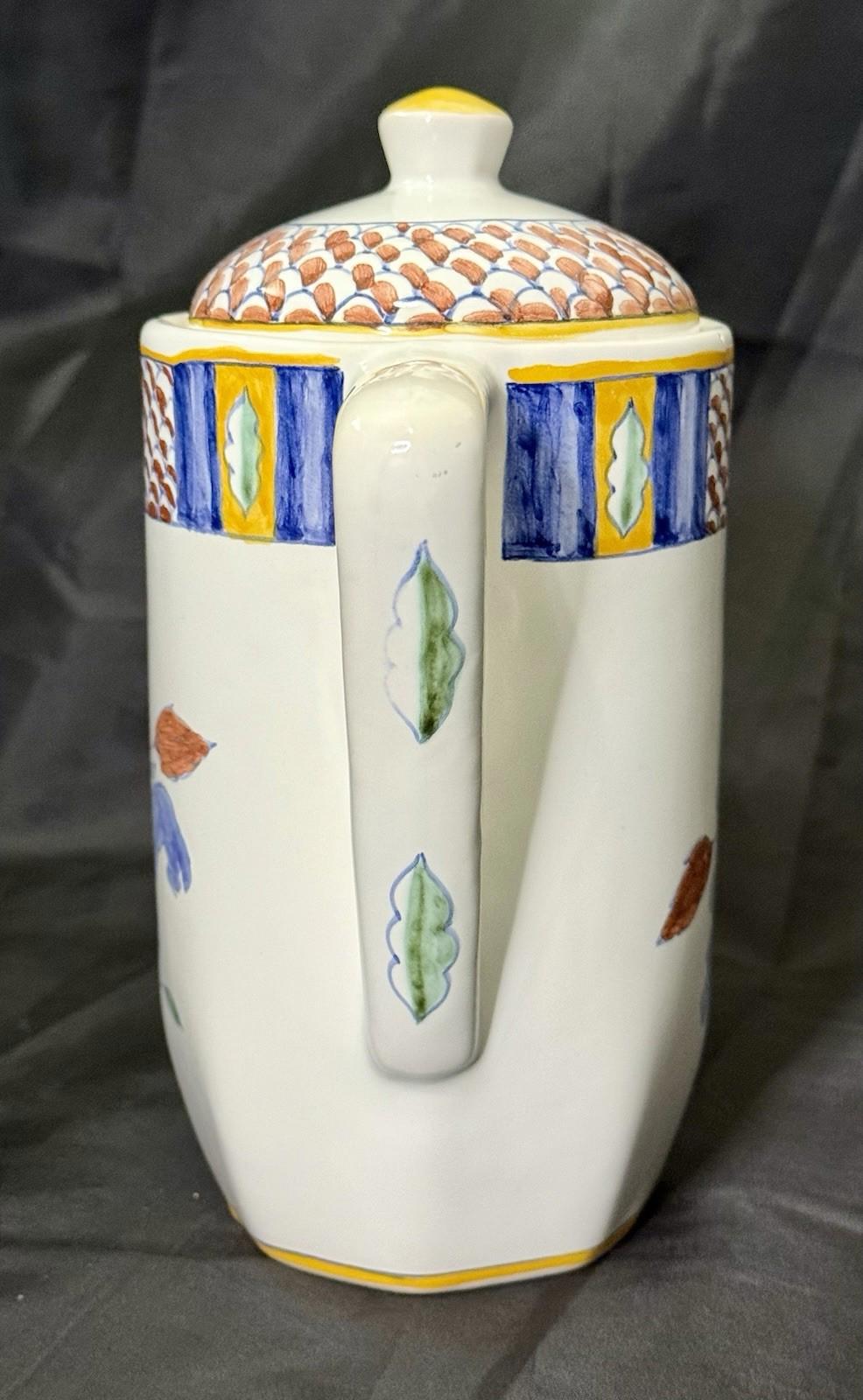 Vintage Ceramic Teapot Pitcher Lis Ceramica Brasil Floral Motif Folk Art Lidded