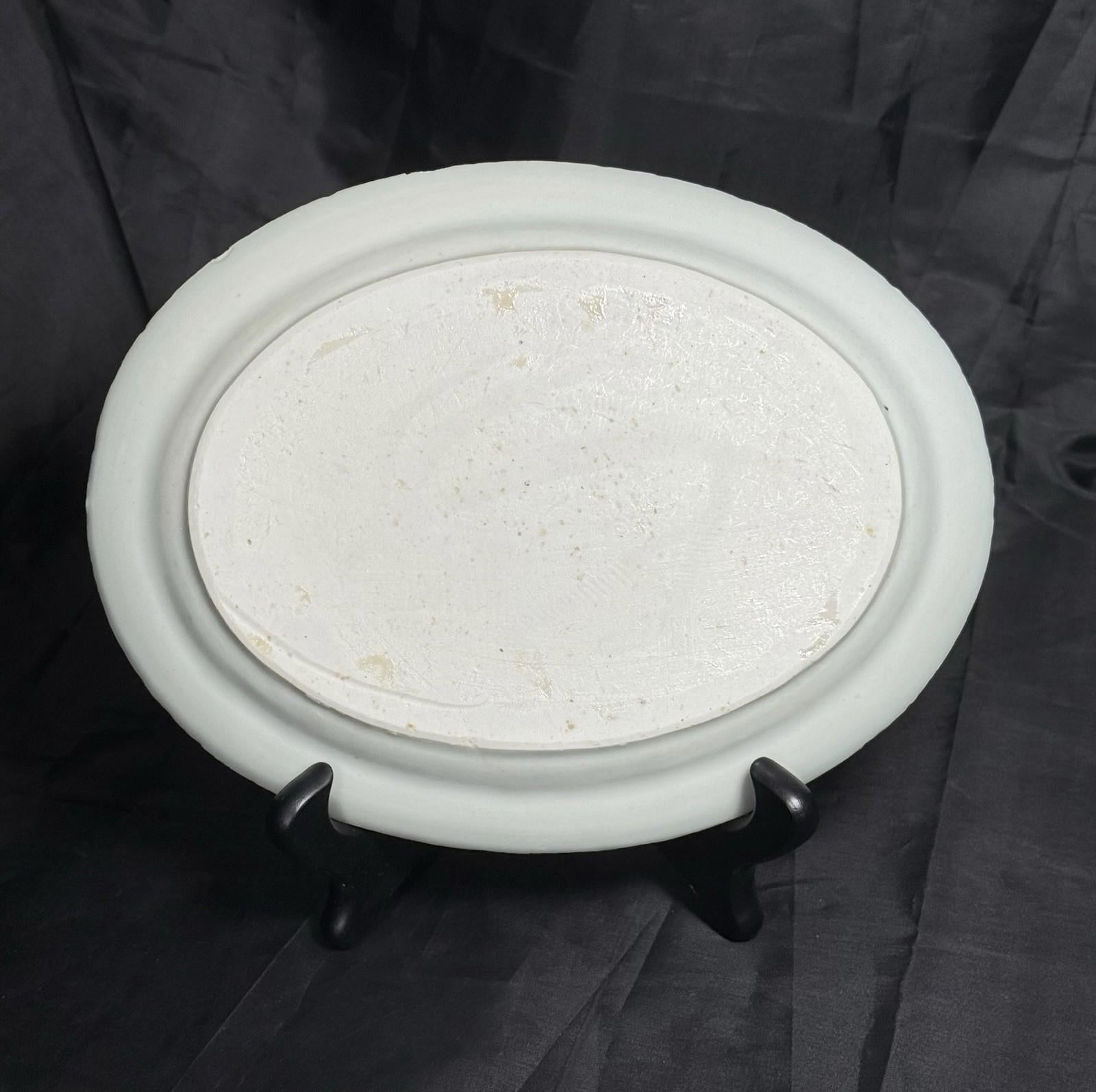 Antique Chinese Canton Blue & White Porcelain Small Oval Dish 9x11” Circa 19th C