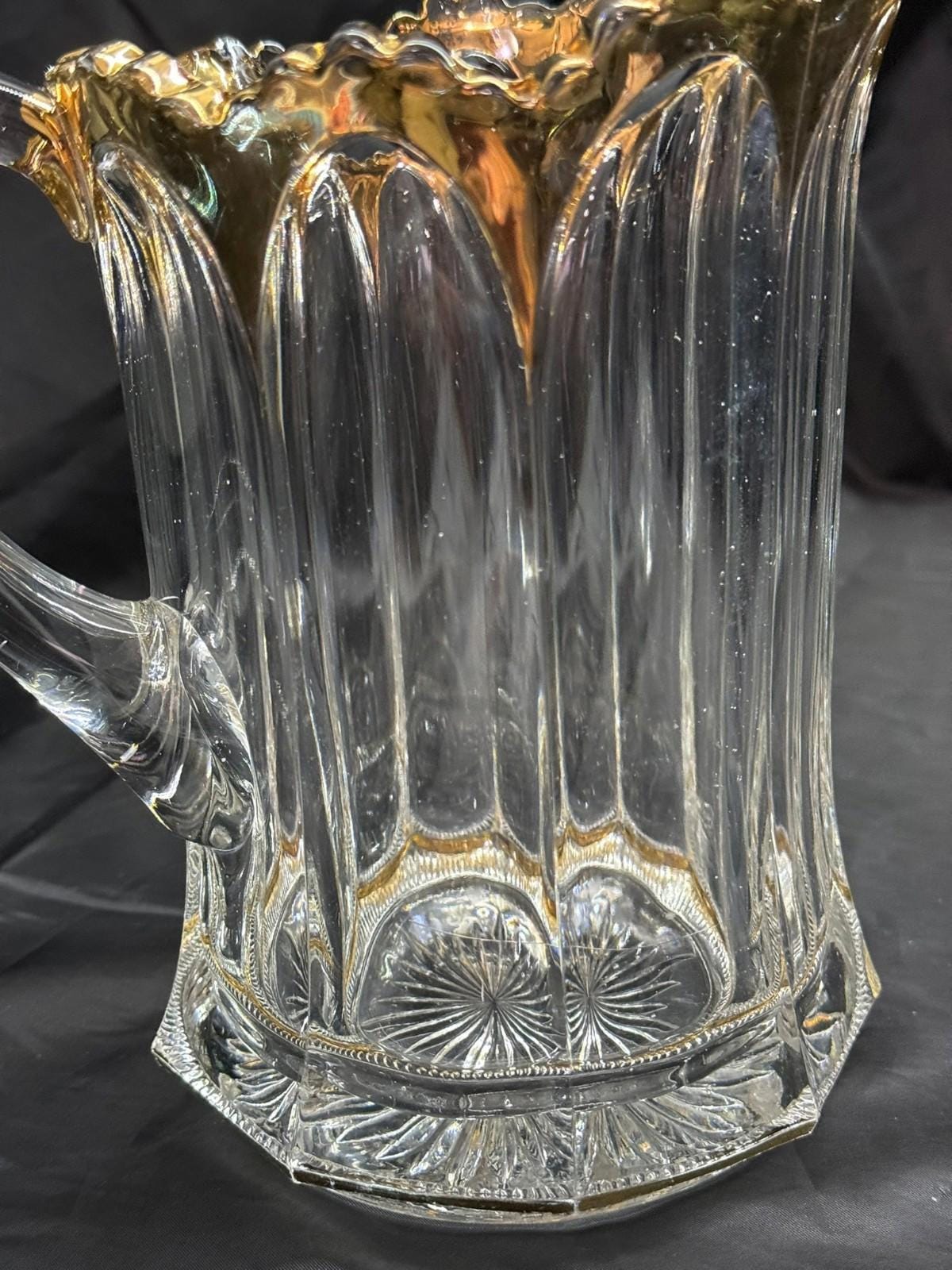 Antique Heisey Colonial Peerless 300 Water Pitcher Gold Flash Sawtooth Edge RARE