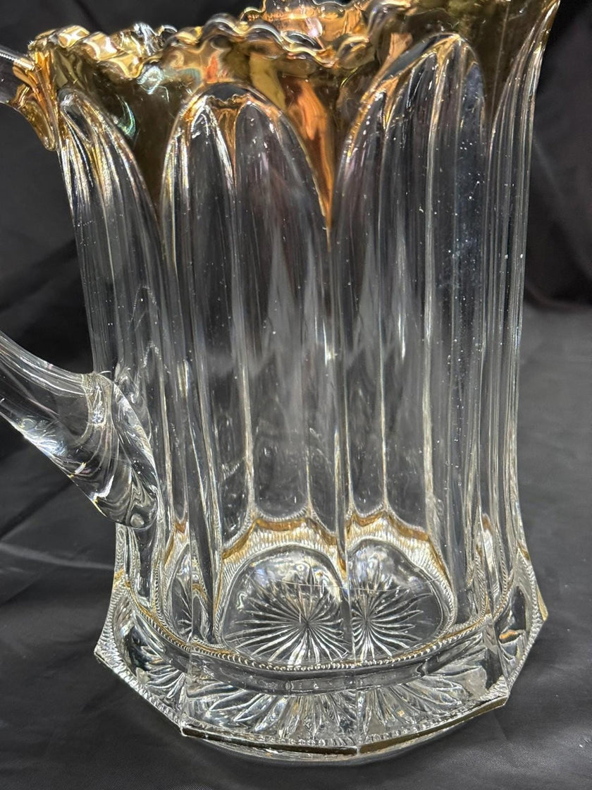 Antique Heisey Colonial Peerless 300 Water Pitcher Gold Flash Sawtooth Edge RARE