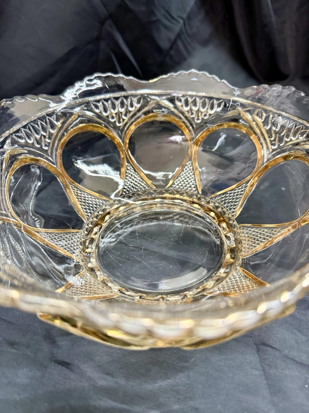 Antique EAPG Beaumont Glass Co Clear Duchess 103 OMN 8.5” Serving Bowl Gold Trim
