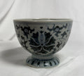 Ming Style Chinese Blue and White Porcelain Footed Bowl Stylized Lotus Design