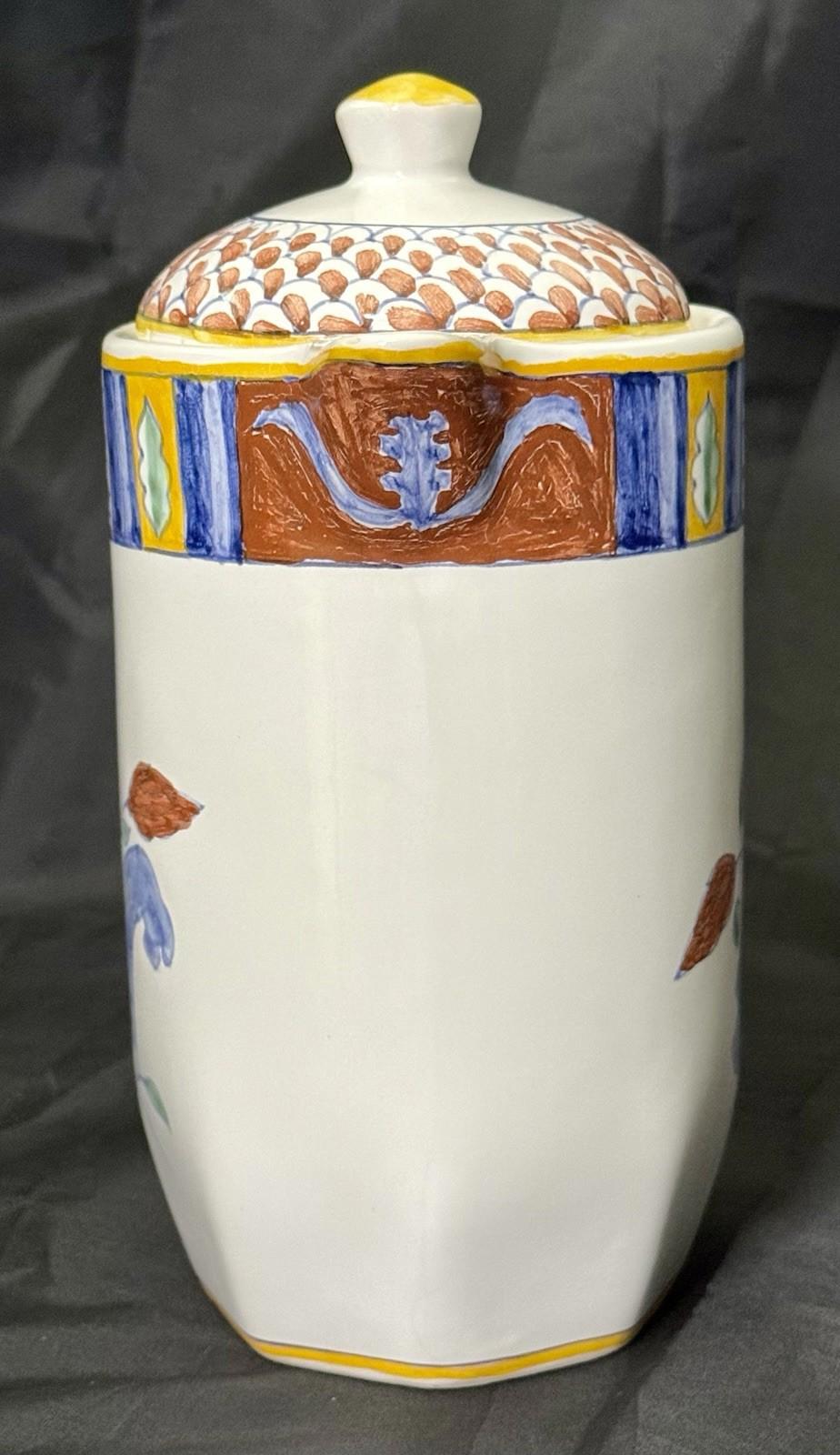 Vintage Ceramic Teapot Pitcher Lis Ceramica Brasil Floral Motif Folk Art Lidded